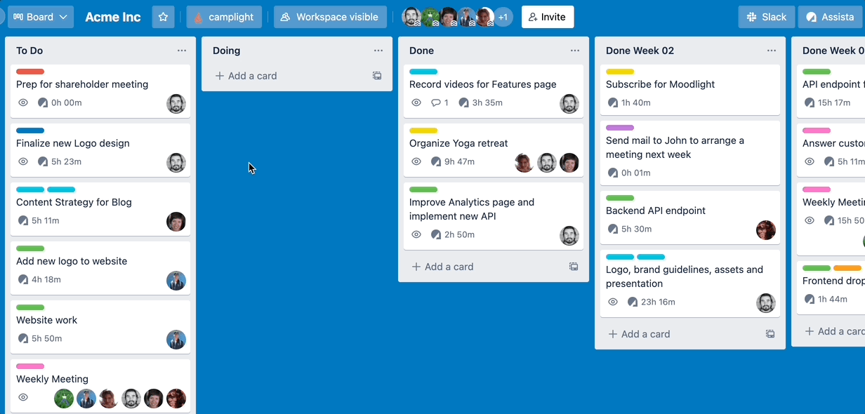 Time tracking with Assista inside Trello