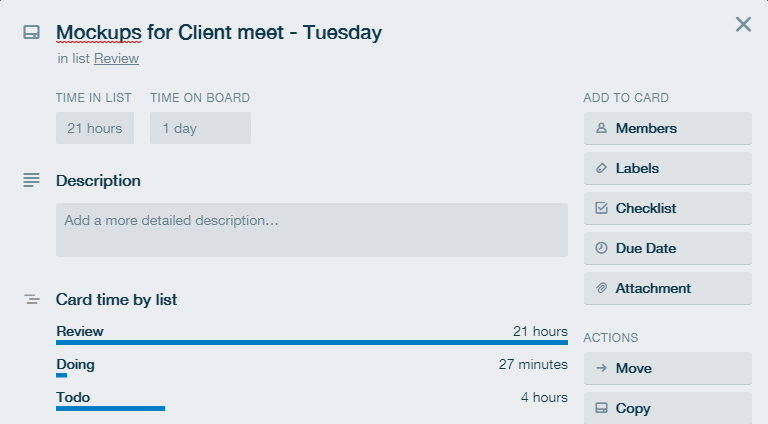 Time in List interface on Trello card