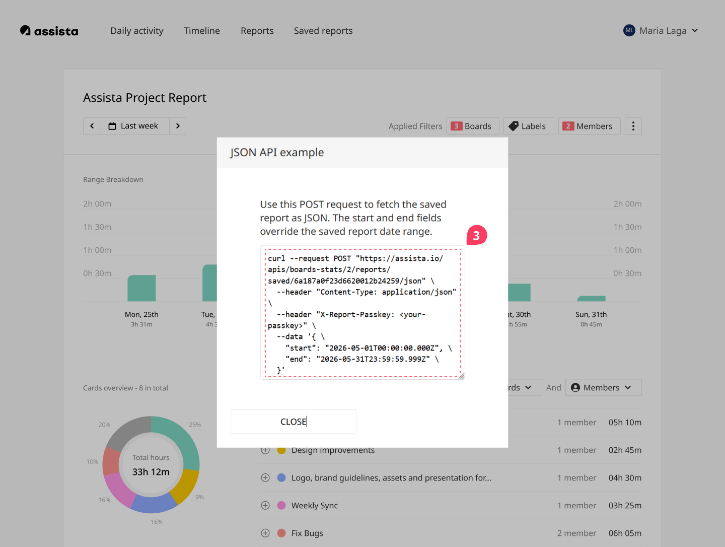 JSON API example modal